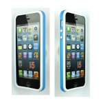 Wholesale iPhone 5 5S Bumper with Chrome Button (White-Skyblue)